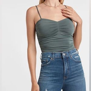 EXPRESS — Body Contour Compression Ruched Bodysuit (Color: Basil)